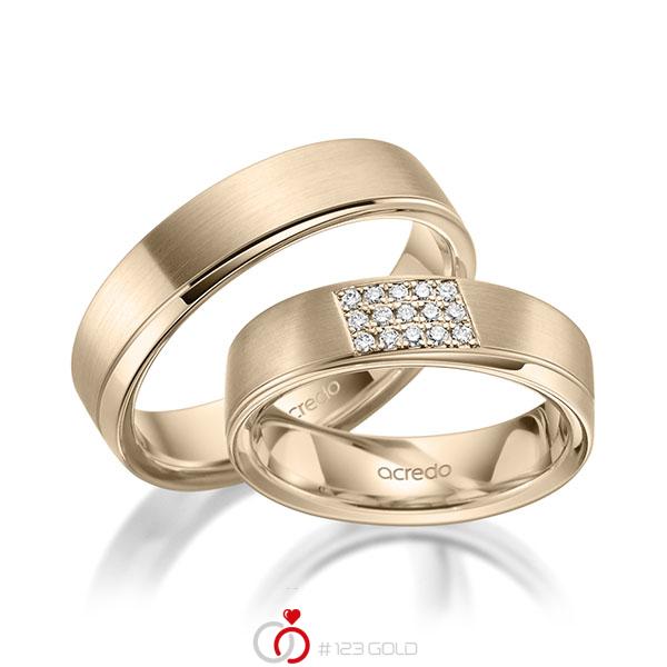 Paar klassische Trauringe/Eheringe in Signature Gold 585 mit zus. 0,12 ct. Brillant tw, si von acredo - A-1978-12 Paar klassische Trauringe/Eheringe in Signature Gold 585 mit zus. 0,12 ct. Brillant tw, si von acredo - A-1978-12