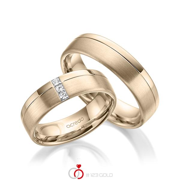 Paar klassische Trauringe/Eheringe in Signature Gold 585 mit zus. 0,12 ct. Prinzess-Diamant tw, si von acredo - A-1963-12 Paar klassische Trauringe/Eheringe in Signature Gold 585 mit zus. 0,12 ct. Prinzess-Diamant tw, si von acredo - A-1963-12