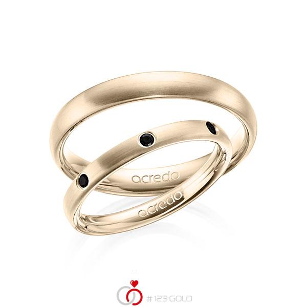 Paar klassische Trauringe/Eheringe in Signature Gold 585 mit zus. 0,14 ct. Brillant schwarz von acredo - A-1399-17 Paar klassische Trauringe/Eheringe in Signature Gold 585 mit zus. 0,14 ct. Brillant schwarz von acredo - A-1399-17