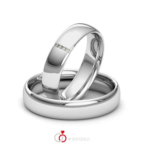 Paar klassische TrauringeEheringe in Weißgold 375 mit zus. 0,02 ct. Brillant tw, si von Merii Paar klassische TrauringeEheringe in Weißgold 375 mit zus. 0,02 ct. Brillant tw, si von Merii