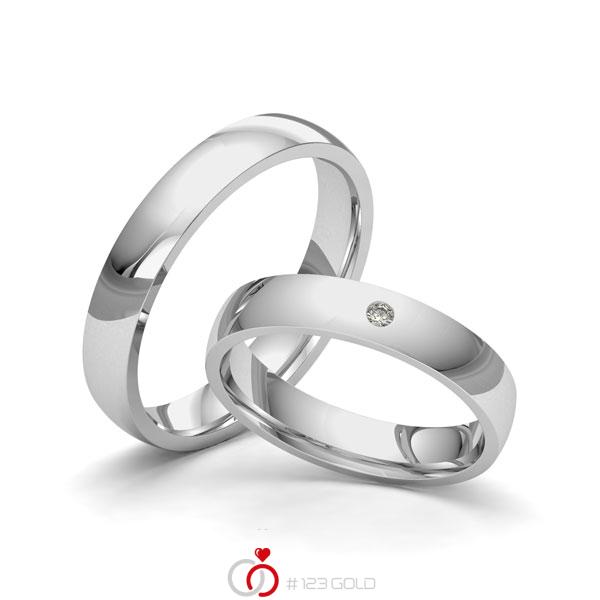 Paar klassische TrauringeEheringe in Weißgold 375 mit zus. 0,02 ct. Brillant tw, si von Merii Paar klassische TrauringeEheringe in Weißgold 375 mit zus. 0,02 ct. Brillant tw, si von Merii