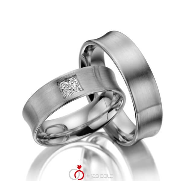 Paar klassische Trauringe/Eheringe in Weißgold 375 mit zus. 0,04 ct. Brillant tw, si - NP-1078-1 Paar klassische Trauringe/Eheringe in Weißgold 375 mit zus. 0,04 ct. Brillant tw, si - NP-1078-1