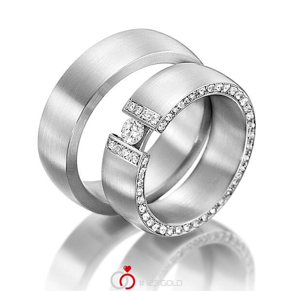 Paar klassische Trauringe/Eheringe in Weißgold 375 mit zus. 0,63 ct. Brillant tw, si von Steinberg - Q-1227-1 Paar klassische Trauringe/Eheringe in Weißgold 375 mit zus. 0,63 ct. Brillant tw, si von Steinberg - Q-1227-1