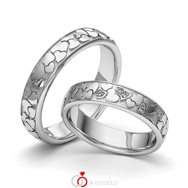 Paar klassische Trauringe/Eheringe in Weissgold 585 Herz mit zus. 0,02 ct. Brillant tw, si von 123gold - Y-1416-3 Paar klassische Trauringe/Eheringe in Weissgold 585 Herz mit zus. 0,02 ct. Brillant tw, si von 123gold - Y-1416-3