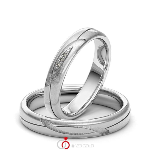 Paar klassische Trauringe/Eheringe in Weissgold 585 Laser Struktur mit zus. 0,015 ct. Brillant tw, si von 123gold - Y-1403-5 Paar klassische Trauringe/Eheringe in Weissgold 585 Laser Struktur mit zus. 0,015 ct. Brillant tw, si von 123gold - Y-1403-5