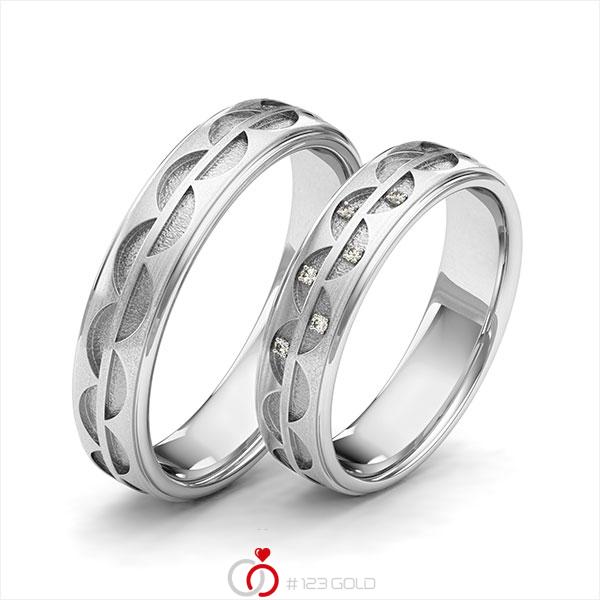 Paar klassische Trauringe/Eheringe in Weissgold 585 Laser Struktur mit zus. 0,03 ct. Brillant tw, si von 123gold - Y-1412-4 Paar klassische Trauringe/Eheringe in Weissgold 585 Laser Struktur mit zus. 0,03 ct. Brillant tw, si von 123gold - Y-1412-4