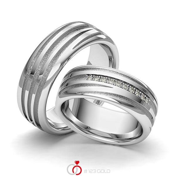 Paar klassische Trauringe/Eheringe in Weissgold 585 Laser Struktur mit zus. 0,09 ct. Brillant tw, si von 123gold - Y-1410-5 Paar klassische Trauringe/Eheringe in Weissgold 585 Laser Struktur mit zus. 0,09 ct. Brillant tw, si von 123gold - Y-1410-5