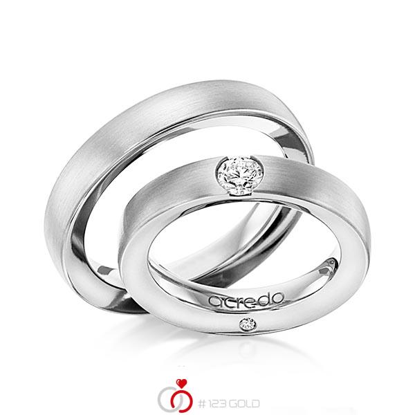 Paar klassische Trauringe/Eheringe in Weißgold 585 mit 0,3 ct. + zus. 0,03 ct. Brillant tw, si von acredo - A-1101-1 Paar klassische Trauringe/Eheringe in Weißgold 585 mit 0,3 ct. + zus. 0,03 ct. Brillant tw, si von acredo - A-1101-1