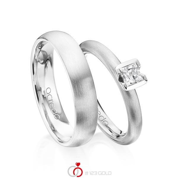Paar klassische Trauringe/Eheringe in Weissgold 585 mit 0,4 ct. Prinzess-Diamant tw, vs von acredo - A-1372-5 Paar klassische Trauringe/Eheringe in Weissgold 585 mit 0,4 ct. Prinzess-Diamant tw, vs von acredo - A-1372-5