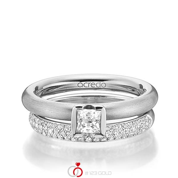 Paar klassische Trauringe/Eheringe in Weißgold 585 mit 0,4 ct. + zus. 0,38 ct. Prinzess-Diamant & Brillant tw, vs tw, si von acredo - A-1456-3 Paar klassische Trauringe/Eheringe in Weißgold 585 mit 0,4 ct. + zus. 0,38 ct. Prinzess-Diamant & Brillant tw, vs tw, si von acredo - A-1456-3