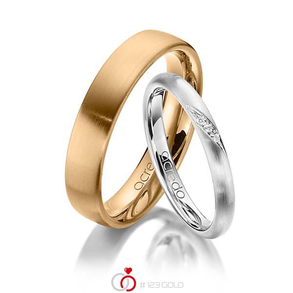 Paar klassische Trauringe/Eheringe in Weissgold 585 mit zus. 0,015 ct. Brillant tw, si von acredo - A-1386-1 Paar klassische Trauringe/Eheringe in Weissgold 585 mit zus. 0,015 ct. Brillant tw, si von acredo - A-1386-1