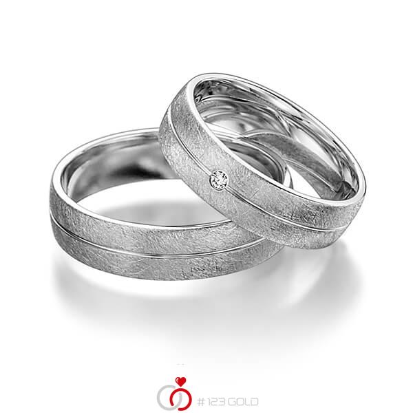 Paar klassische Trauringe/Eheringe in Weißgold 585 mit zus. 0,015 ct. Brillant tw, si von acredo - S-1099-1 Paar klassische Trauringe/Eheringe in Weißgold 585 mit zus. 0,015 ct. Brillant tw, si von acredo - S-1099-1