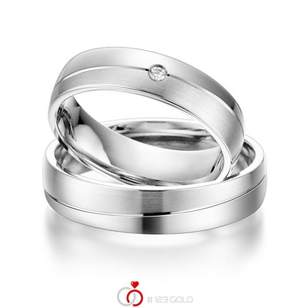 Paar klassische Trauringe/Eheringe in Weißgold 585 mit zus. 0,015 ct. Brillant tw, si von acredo - S-1102-7 Paar klassische Trauringe/Eheringe in Weißgold 585 mit zus. 0,015 ct. Brillant tw, si von acredo - S-1102-7