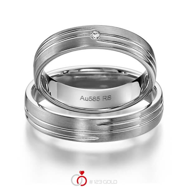 Paar klassische Trauringe/Eheringe in Weißgold 585 mit zus. 0,015 ct. Brillant tw, si von acredo - S-1145-4 Paar klassische Trauringe/Eheringe in Weißgold 585 mit zus. 0,015 ct. Brillant tw, si von acredo - S-1145-4