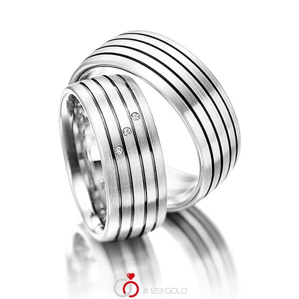 Paar klassische Trauringe/Eheringe in Weißgold 585 mit zus. 0,015 ct. Brillant tw, si von Merii - M-1061-5 Paar klassische Trauringe/Eheringe in Weißgold 585 mit zus. 0,015 ct. Brillant tw, si von Merii - M-1061-5