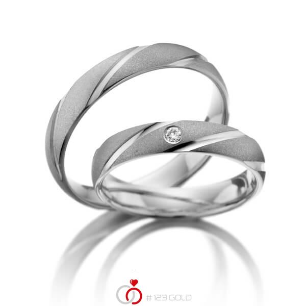 Paar klassische Trauringe/Eheringe in Weissgold 585 mit zus. 0,01 ct. Brillant tw, si - NP-1060-1 Paar klassische Trauringe/Eheringe in Weissgold 585 mit zus. 0,01 ct. Brillant tw, si - NP-1060-1