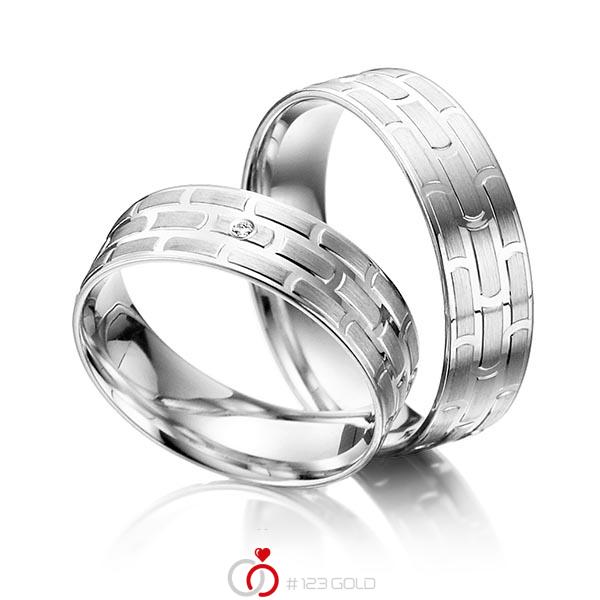 Paar klassische Trauringe/Eheringe in Weissgold 585 mit zus. 0,01 ct. Brillant tw, si - NP-1172-3 Paar klassische Trauringe/Eheringe in Weissgold 585 mit zus. 0,01 ct. Brillant tw, si - NP-1172-3