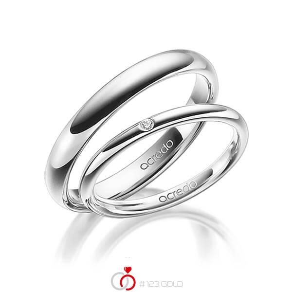 Paar klassische Trauringe/Eheringe in Weissgold 585 mit zus. 0,01 ct. Brillant tw, si von acredo - A-1397-1 Paar klassische Trauringe/Eheringe in Weissgold 585 mit zus. 0,01 ct. Brillant tw, si von acredo - A-1397-1