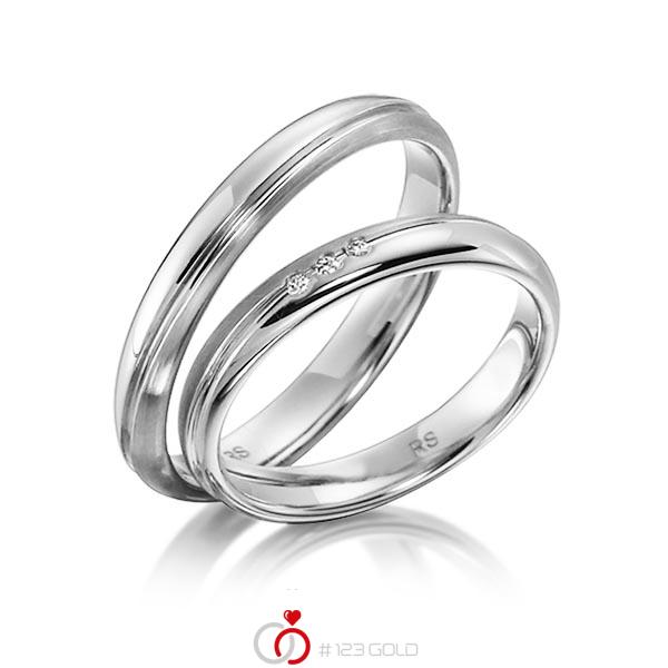 Paar klassische Trauringe/Eheringe in Weißgold 585 mit zus. 0,024 ct. Brillant tw, si von acredo - S-1141-4 Paar klassische Trauringe/Eheringe in Weißgold 585 mit zus. 0,024 ct. Brillant tw, si von acredo - S-1141-4