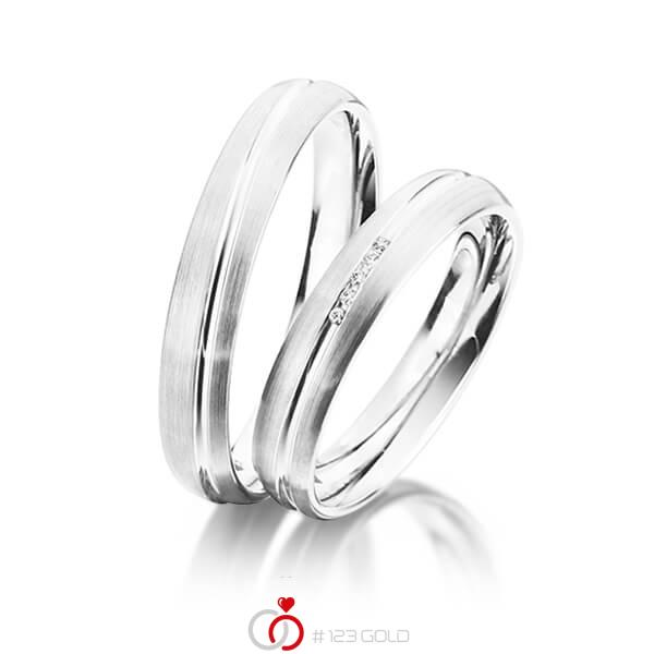 Paar klassische Trauringe/Eheringe in Weissgold 585 mit zus. 0,025 ct. Brillant tw, si von 123gold - Y-1310-4 Paar klassische Trauringe/Eheringe in Weissgold 585 mit zus. 0,025 ct. Brillant tw, si von 123gold - Y-1310-4