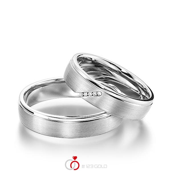 Paar klassische Trauringe/Eheringe in Weißgold 585 mit zus. 0,025 ct. Brillant tw, si von acredo - S-1155-4 Paar klassische Trauringe/Eheringe in Weißgold 585 mit zus. 0,025 ct. Brillant tw, si von acredo - S-1155-4