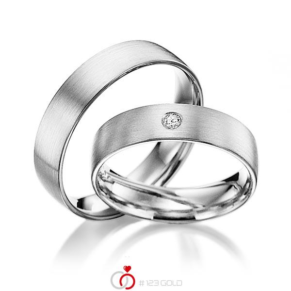 Paar klassische Trauringe/Eheringe in Weissgold 585 mit zus. 0,02 ct. Brillant tw, si - NP-1004-1 Paar klassische Trauringe/Eheringe in Weissgold 585 mit zus. 0,02 ct. Brillant tw, si - NP-1004-1