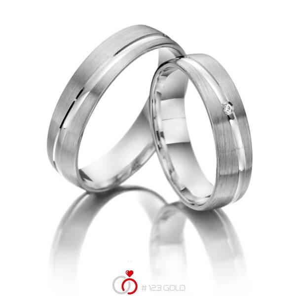 Paar klassische Trauringe/Eheringe in Weissgold 585 mit zus. 0,02 ct. Brillant tw, si - NP-1108-1 Paar klassische Trauringe/Eheringe in Weissgold 585 mit zus. 0,02 ct. Brillant tw, si - NP-1108-1