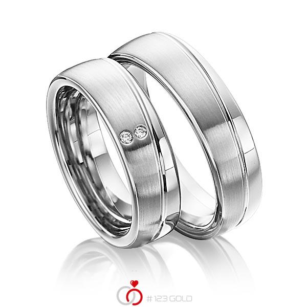 Paar klassische Trauringe/Eheringe in Weissgold 585 mit zus. 0,02 ct. Brillant tw, si von 123gold - Y-1301-7 Paar klassische Trauringe/Eheringe in Weissgold 585 mit zus. 0,02 ct. Brillant tw, si von 123gold - Y-1301-7