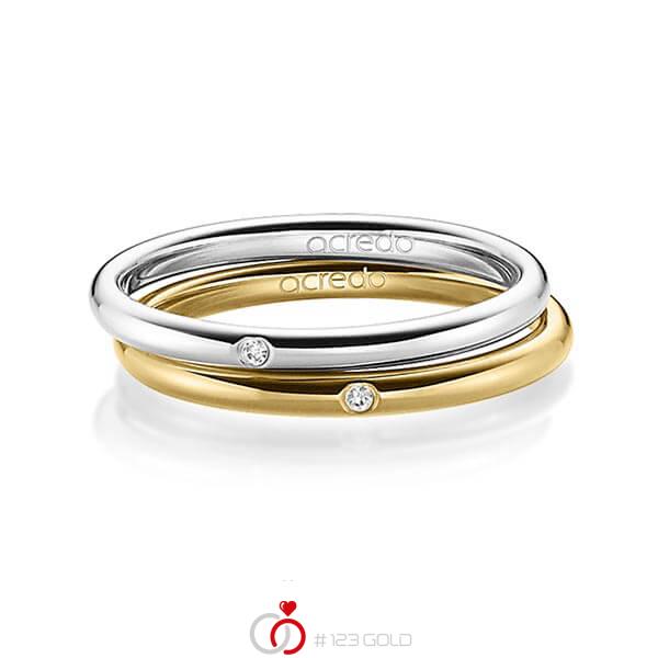 Paar klassische Trauringe/Eheringe in Weissgold 585 mit zus. 0,02 ct. Brillant tw, si von acredo - A-1389-1 Paar klassische Trauringe/Eheringe in Weissgold 585 mit zus. 0,02 ct. Brillant tw, si von acredo - A-1389-1