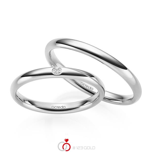 Paar klassische Trauringe/Eheringe in Weißgold 585 mit zus. 0,02 ct. Brillant tw, si von acredo - S-1217-3 Paar klassische Trauringe/Eheringe in Weißgold 585 mit zus. 0,02 ct. Brillant tw, si von acredo - S-1217-3