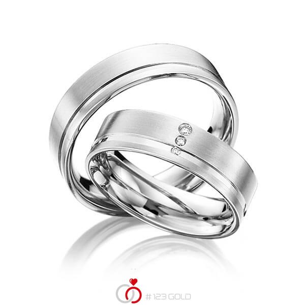 Paar klassische Trauringe/Eheringe in Weissgold 585 mit zus. 0,031 ct. Brillant tw, si von 123gold - Y-1304-9 Paar klassische Trauringe/Eheringe in Weissgold 585 mit zus. 0,031 ct. Brillant tw, si von 123gold - Y-1304-9