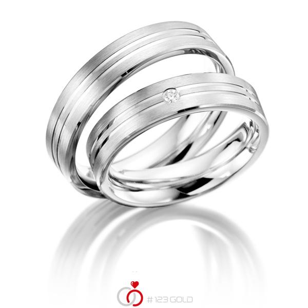 Paar klassische Trauringe/Eheringe in Weißgold 585 mit zus. 0,03 ct. Brillant tw, si - NP-1127-1 Paar klassische Trauringe/Eheringe in Weißgold 585 mit zus. 0,03 ct. Brillant tw, si - NP-1127-1