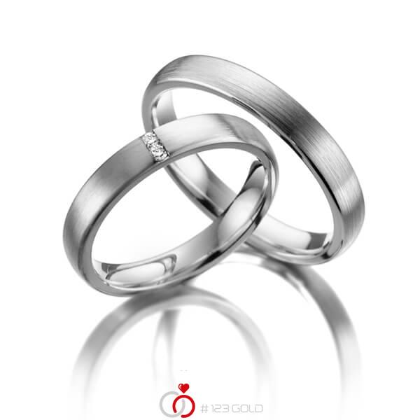 Paar klassische Trauringe/Eheringe in Weissgold 585 mit zus. 0,03 ct. Brillant tw, si - NP-1155-1 Paar klassische Trauringe/Eheringe in Weissgold 585 mit zus. 0,03 ct. Brillant tw, si - NP-1155-1
