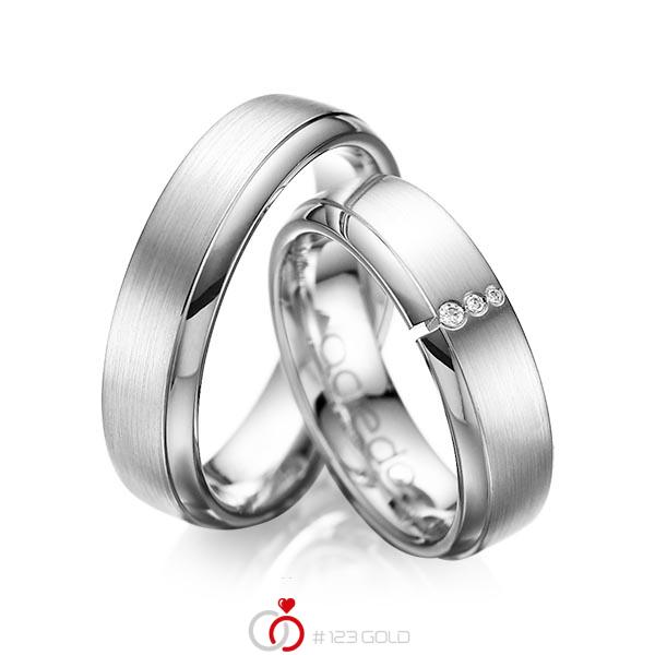 Paar klassische Trauringe/Eheringe in Weissgold 585 mit zus. 0,03 ct. Brillant tw, si von acredo - A-1067-15 Paar klassische Trauringe/Eheringe in Weissgold 585 mit zus. 0,03 ct. Brillant tw, si von acredo - A-1067-15