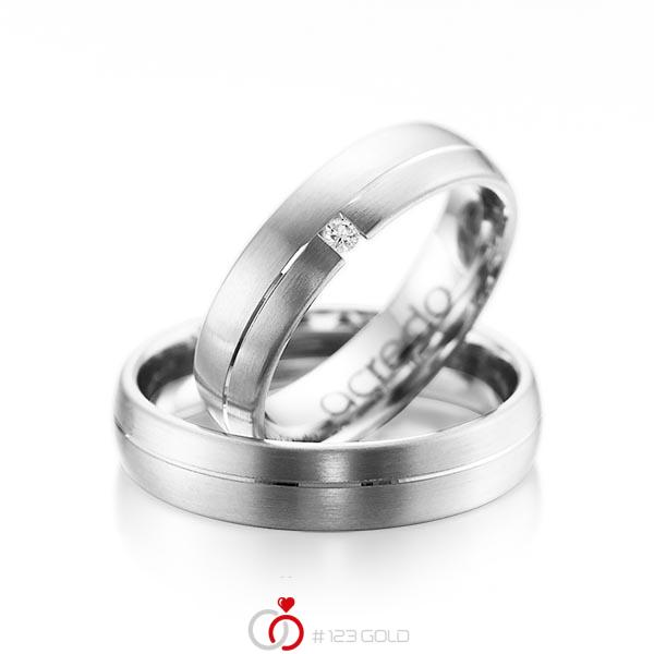 Paar klassische Trauringe/Eheringe in Weißgold 585 mit zus. 0,03 ct. Brillant tw, si von acredo - A-1070-7 Paar klassische Trauringe/Eheringe in Weißgold 585 mit zus. 0,03 ct. Brillant tw, si von acredo - A-1070-7