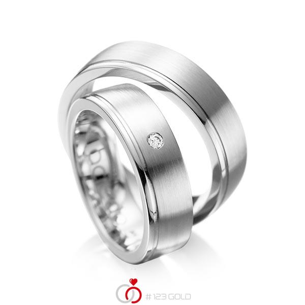 Paar klassische Trauringe/Eheringe in Weißgold 585 mit zus. 0,03 ct. Brillant tw, si von acredo - A-1095-1 Paar klassische Trauringe/Eheringe in Weißgold 585 mit zus. 0,03 ct. Brillant tw, si von acredo - A-1095-1