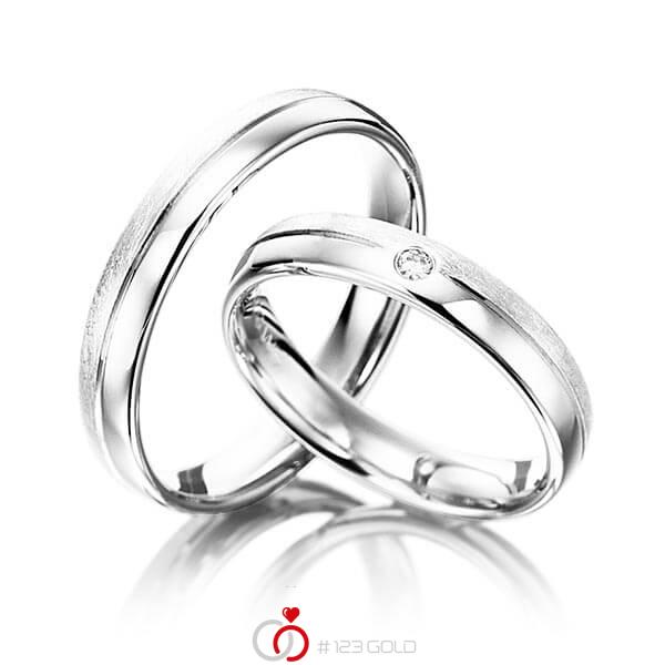 Paar klassische Trauringe/Eheringe in Weißgold 585 mit zus. 0,03 ct. Brillant tw, si von acredo - S-1063-6 Paar klassische Trauringe/Eheringe in Weißgold 585 mit zus. 0,03 ct. Brillant tw, si von acredo - S-1063-6