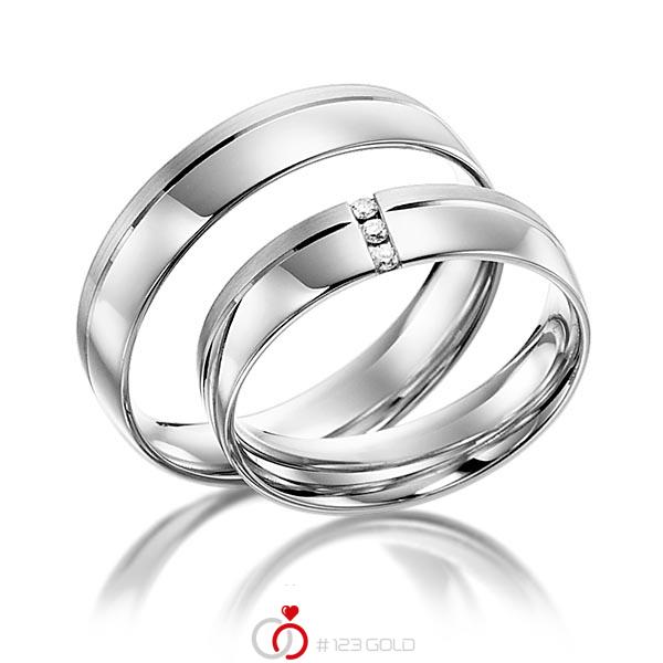Paar klassische Trauringe/Eheringe in Weißgold 585 mit zus. 0,03 ct. Brillant tw, si von acredo - S-1105-7 Paar klassische Trauringe/Eheringe in Weißgold 585 mit zus. 0,03 ct. Brillant tw, si von acredo - S-1105-7