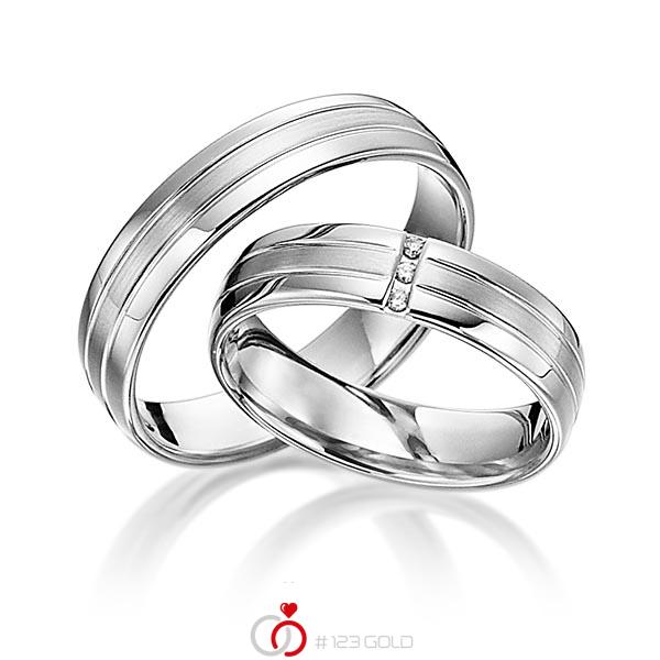 Paar klassische Trauringe/Eheringe in Weißgold 585 mit zus. 0,03 ct. Brillant tw, si von acredo - S-1106-7 Paar klassische Trauringe/Eheringe in Weißgold 585 mit zus. 0,03 ct. Brillant tw, si von acredo - S-1106-7