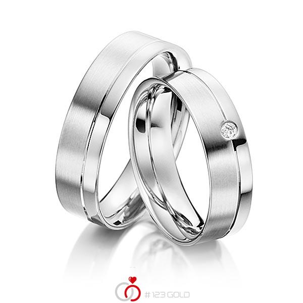 Paar klassische Trauringe/Eheringe in Weißgold 585 mit zus. 0,03 ct. Brillant tw, si von acredo - S-1110-5 Paar klassische Trauringe/Eheringe in Weißgold 585 mit zus. 0,03 ct. Brillant tw, si von acredo - S-1110-5