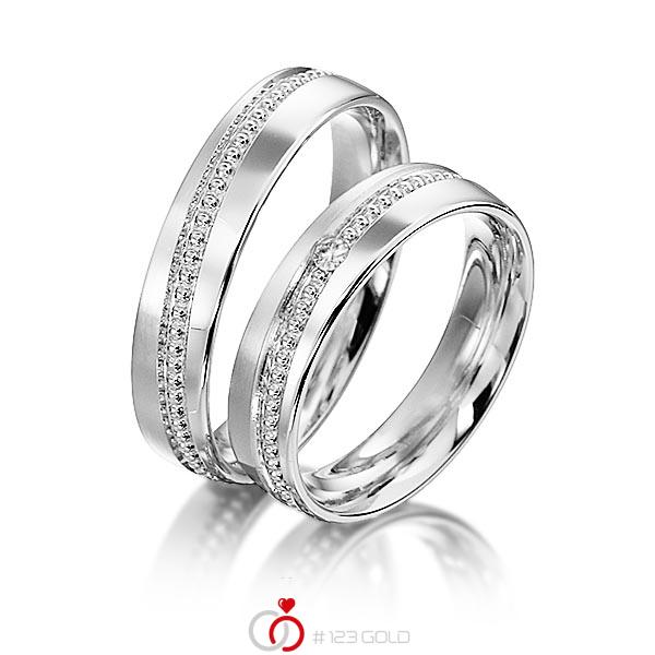 Paar klassische Trauringe/Eheringe in Weißgold 585 mit zus. 0,03 ct. Brillant tw, si von acredo - S-1139-1 Paar klassische Trauringe/Eheringe in Weißgold 585 mit zus. 0,03 ct. Brillant tw, si von acredo - S-1139-1