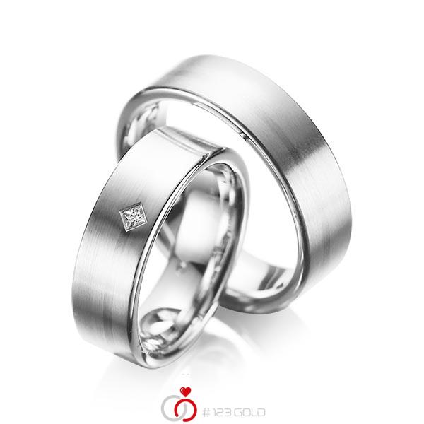 Paar klassische Trauringe/Eheringe in Weißgold 585 mit zus. 0,03 ct. Prinzess-Diamant tw, si von acredo - A-1060-7 Paar klassische Trauringe/Eheringe in Weißgold 585 mit zus. 0,03 ct. Prinzess-Diamant tw, si von acredo - A-1060-7