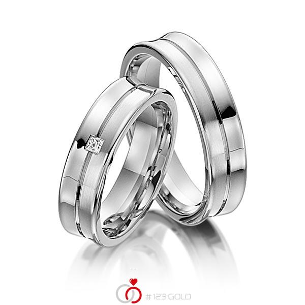 Paar klassische Trauringe/Eheringe in Weißgold 585 mit zus. 0,03 ct. Prinzess-Diamant tw, vs von acredo - S-1107-7 Paar klassische Trauringe/Eheringe in Weißgold 585 mit zus. 0,03 ct. Prinzess-Diamant tw, vs von acredo - S-1107-7