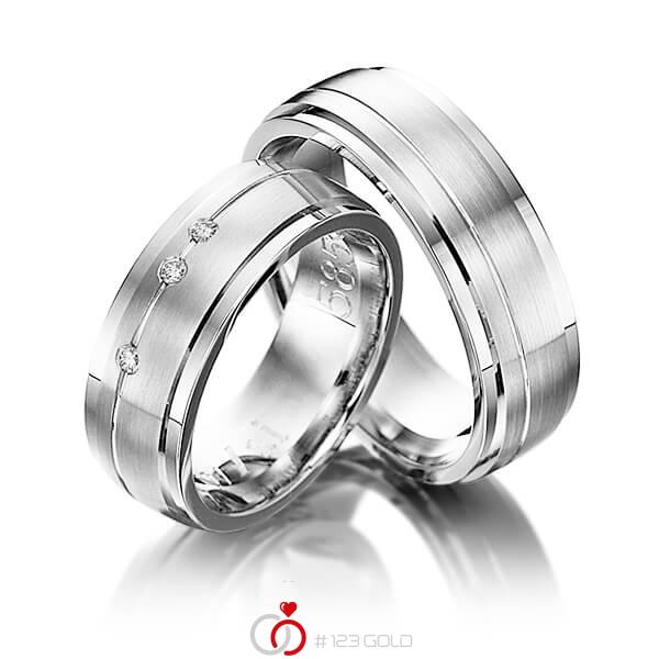 Paar klassische Trauringe/Eheringe in Weissgold 585 mit zus. 0,045 ct. Brillant tw, si von 123gold - Y-1081-5 Paar klassische Trauringe/Eheringe in Weissgold 585 mit zus. 0,045 ct. Brillant tw, si von 123gold - Y-1081-5