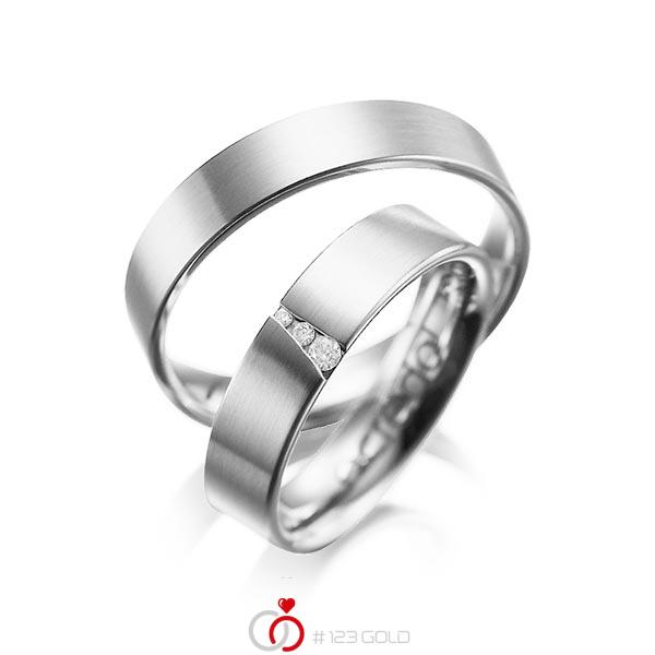 Paar klassische Trauringe/Eheringe in Weissgold 585 mit zus. 0,04 ct. Brillant tw, si von acredo - A-1046-6 Paar klassische Trauringe/Eheringe in Weissgold 585 mit zus. 0,04 ct. Brillant tw, si von acredo - A-1046-6