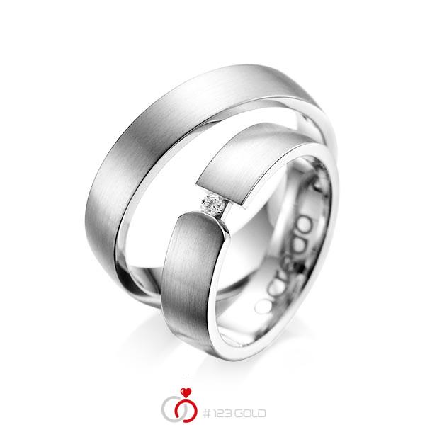 Paar klassische Trauringe/Eheringe in Weissgold 585 mit zus. 0,04 ct. Brillant tw, si von acredo - A-1069-1 Paar klassische Trauringe/Eheringe in Weissgold 585 mit zus. 0,04 ct. Brillant tw, si von acredo - A-1069-1