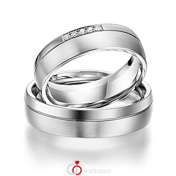 Paar klassische Trauringe/Eheringe in Weißgold 585 mit zus. 0,04 ct. Brillant tw, si von acredo - S-1109-7 Paar klassische Trauringe/Eheringe in Weißgold 585 mit zus. 0,04 ct. Brillant tw, si von acredo - S-1109-7