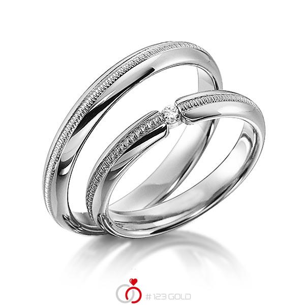 Paar klassische Trauringe/Eheringe in Weißgold 585 mit zus. 0,04 ct. Brillant tw, si von acredo - S-1135-4 Paar klassische Trauringe/Eheringe in Weißgold 585 mit zus. 0,04 ct. Brillant tw, si von acredo - S-1135-4