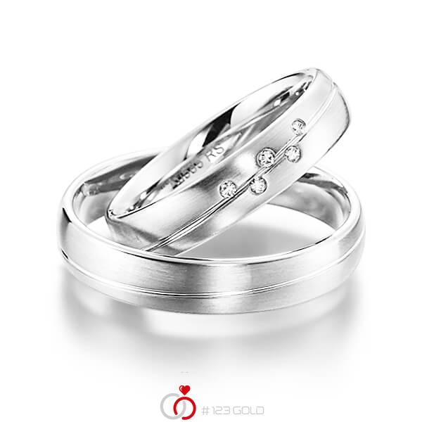 Paar klassische Trauringe/Eheringe in Weißgold 585 mit zus. 0,04 ct. Brillant tw, si von acredo - S-1143-4 Paar klassische Trauringe/Eheringe in Weißgold 585 mit zus. 0,04 ct. Brillant tw, si von acredo - S-1143-4