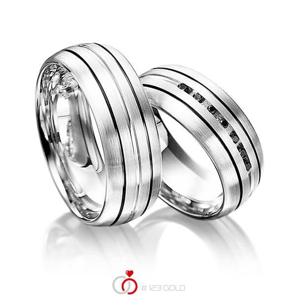Paar klassische Trauringe/Eheringe in Weißgold 585 mit zus. 0,056 ct. Brillant schwarz von Merii - M-1063-9 Paar klassische Trauringe/Eheringe in Weißgold 585 mit zus. 0,056 ct. Brillant schwarz von Merii - M-1063-9